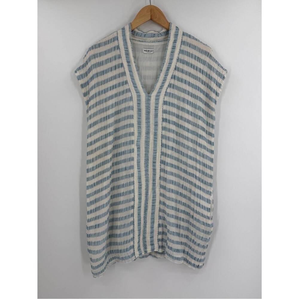 Horses Atelier Gauze Short Smoking Dress | Blue/White Stripe | M/L